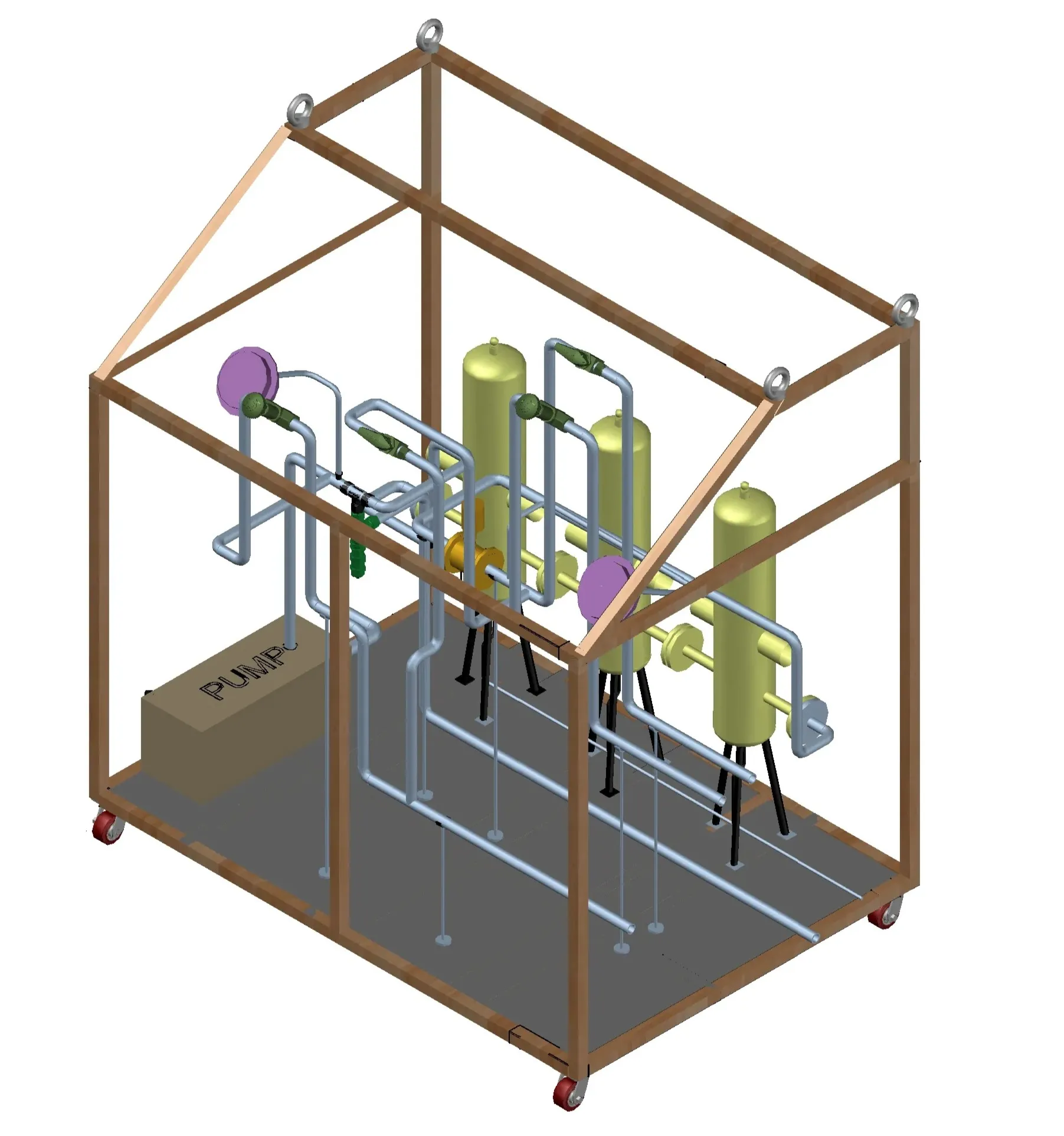 Compact chemical dosing skid system by Maxima Automation with integrated pumps, valves, and control panel for industrial process applications